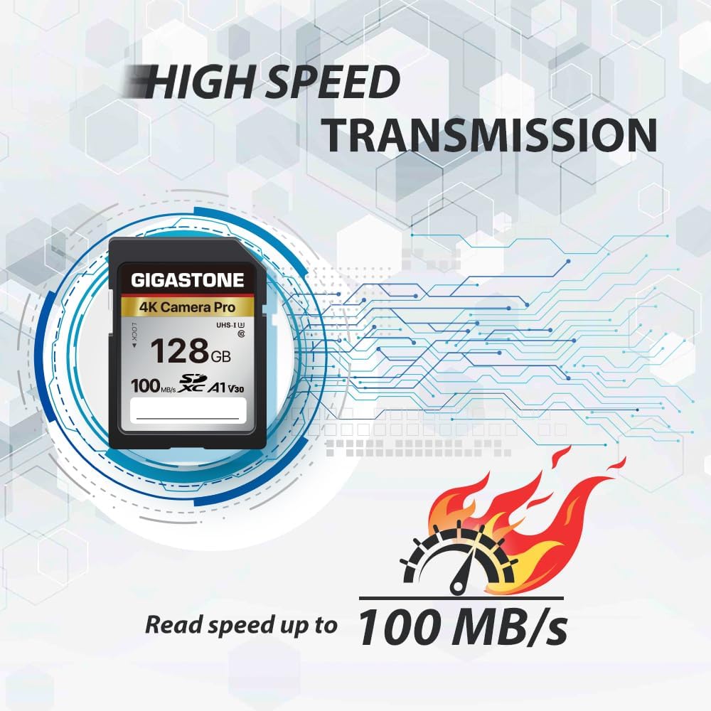 【5-Years Data Recovery】GIGASTONE 128GB SD Card, 4K Camera Pro, A1 V30 SDXC Memory Card 4K UHD Video Compatible with Canon Digital Camera, with 1 Mini Cases