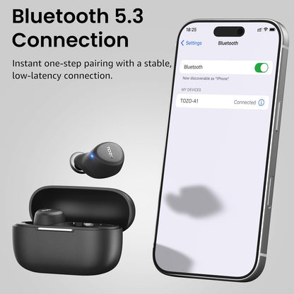 TOZO A1 Wireless Earbuds Bluetooth 5.3 Light Weight in Ear IPX5 Waterproof Headphones 2 Mic for AI Calls, Immersive Premium Sound Bass Headset with Charging Case, 32 Presets EQ Customization via App