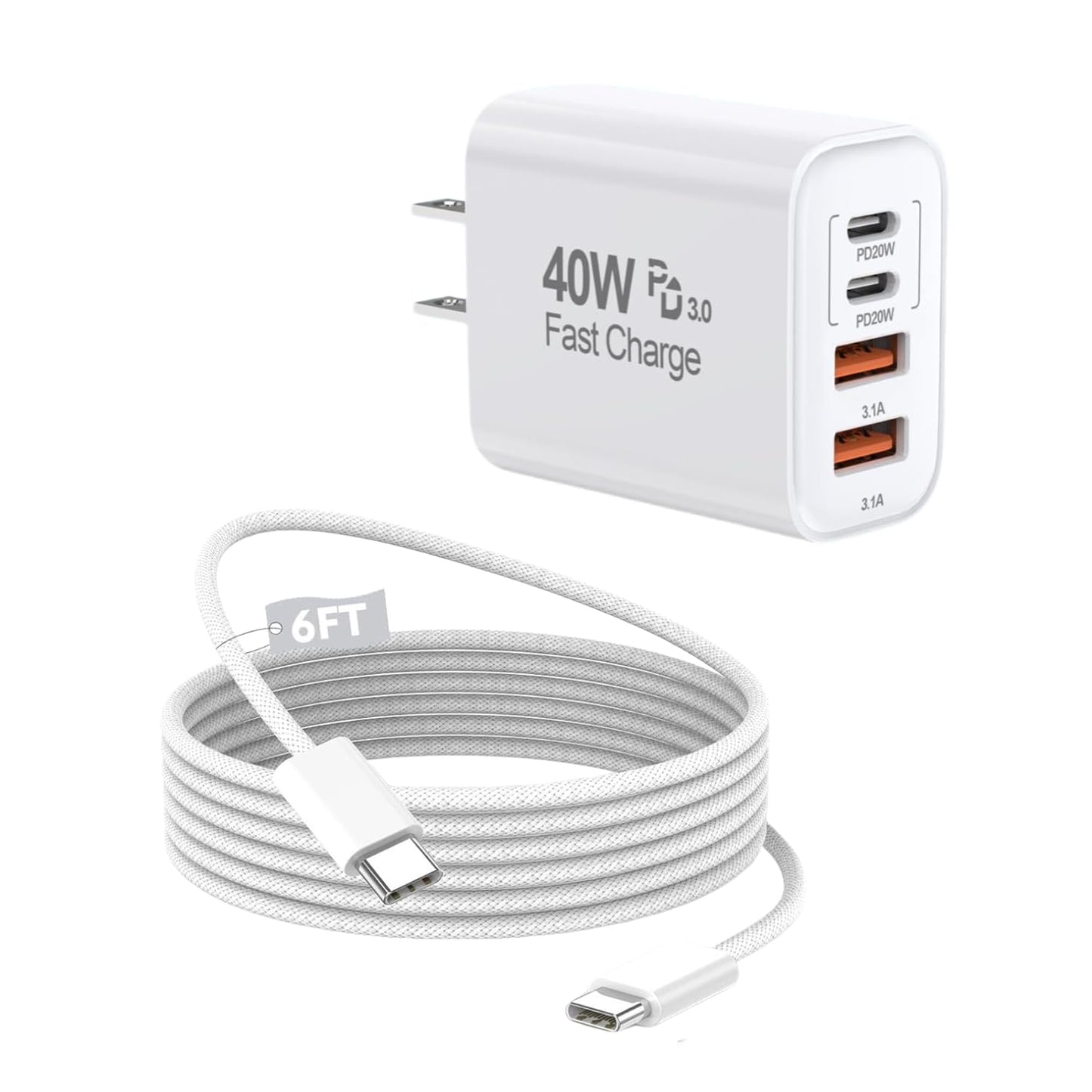 10FT iPhone 17 16 15 Pro Charger,2Pack 10Foot USB C to C Woven Cable Cord 40W USB C Apple Charger 4 Port PD&AC Charge Block Fast Charging for iPhone 17 Air/17 16 15 Pro Max/16e/16 Plus/15/15 Pro/iPad