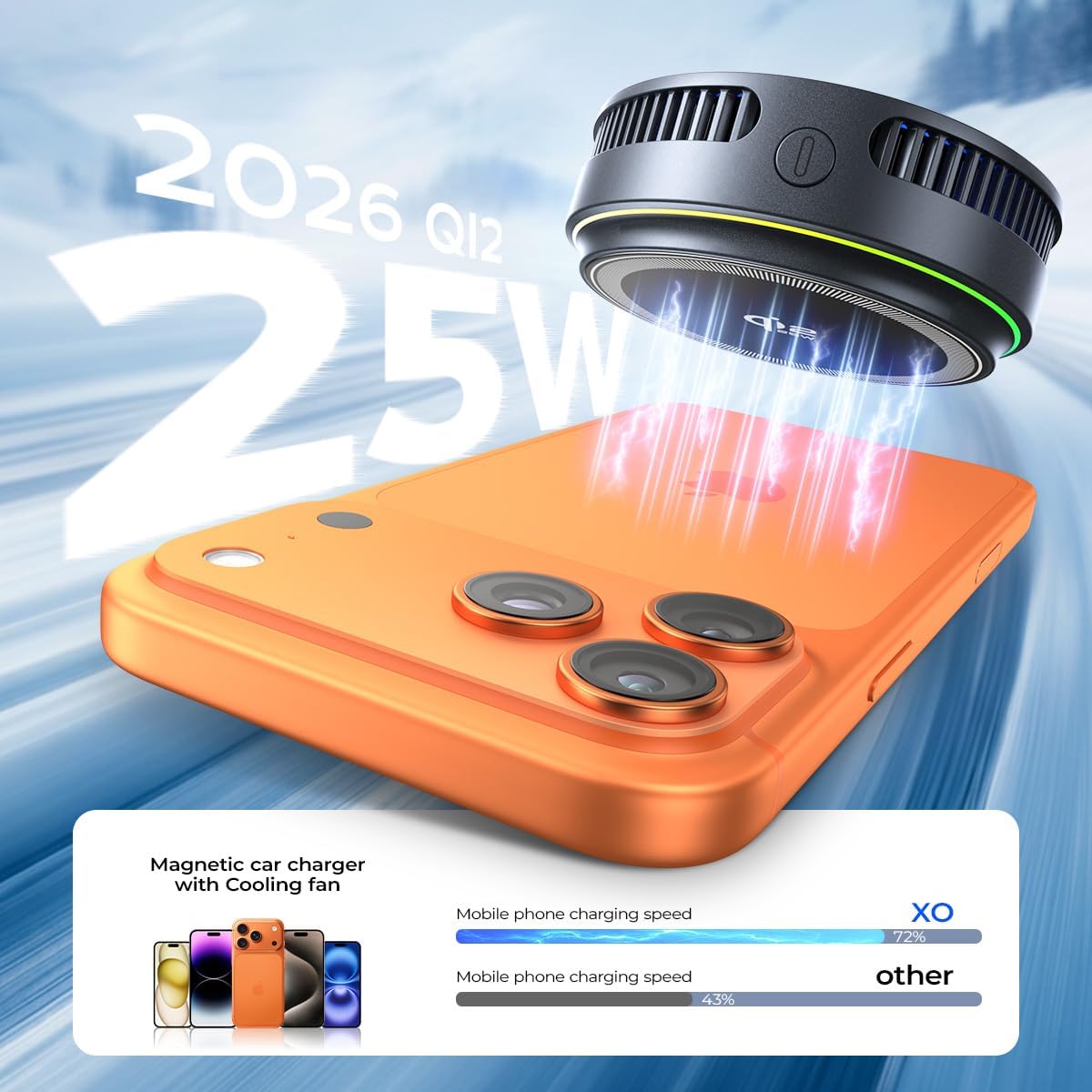 Qi2.2 Wireless Charger【25W Fast Charging+Cooling Fan】 Magnetic Charger Pad with 2 Modes,LED Light Phone Holder Fast Charging Compatible with iphone17/16/15/14/13/12 Series