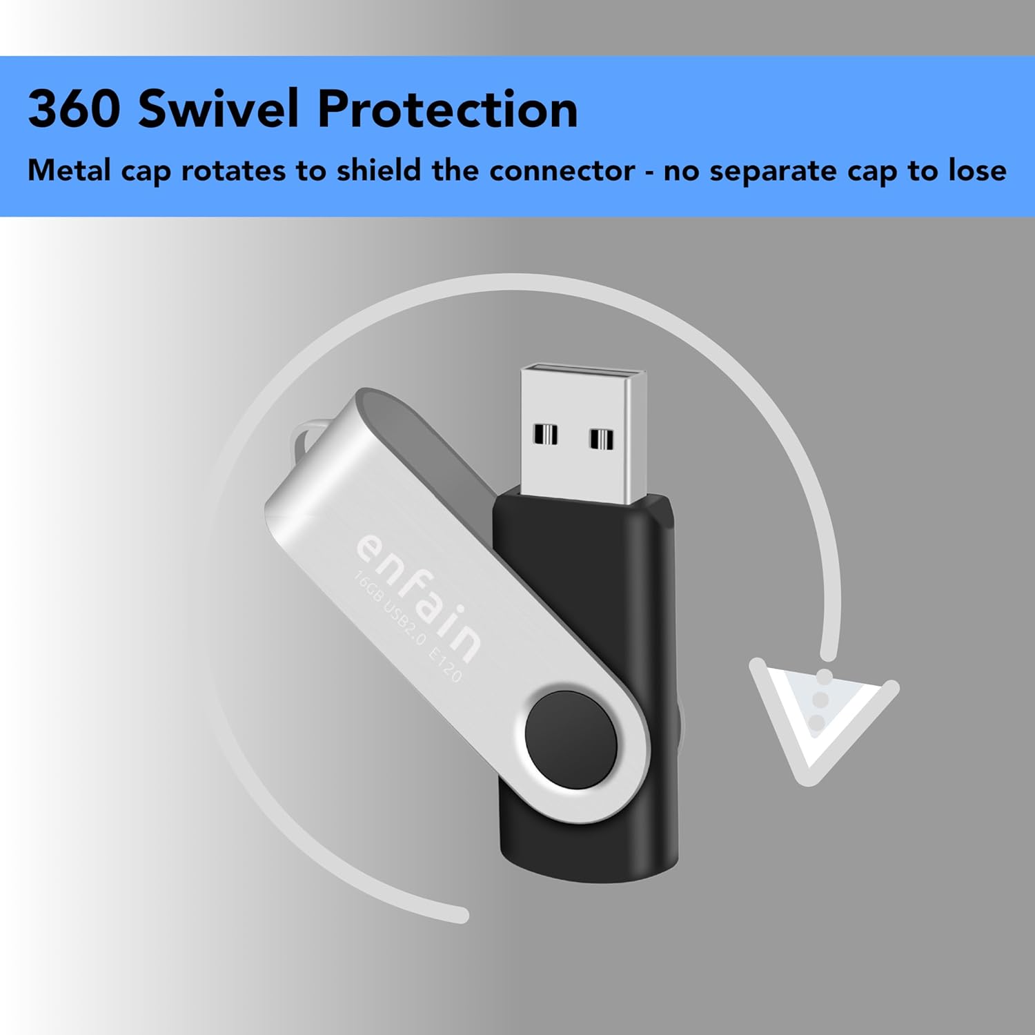 Enfain 16GB USB 2.0 Flash Drive 10 Pack | Swivel Thumb Drives with 31 Labels | Gift-Ready Packaging for Corporate Events, Office & Team Distributions (Black)