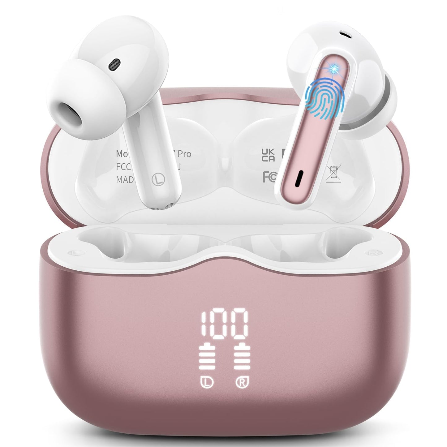 Wireless Earbuds, Bluetooth 5.4 Headphones in Ear with 4 ENC Noise Cancelling Mic, New Wireless Earphones HiFi Stereo Deep Bass 40H Playtime, In-Ear Bluetooth Earbuds LED Display IP7 Waterproof, USB-C