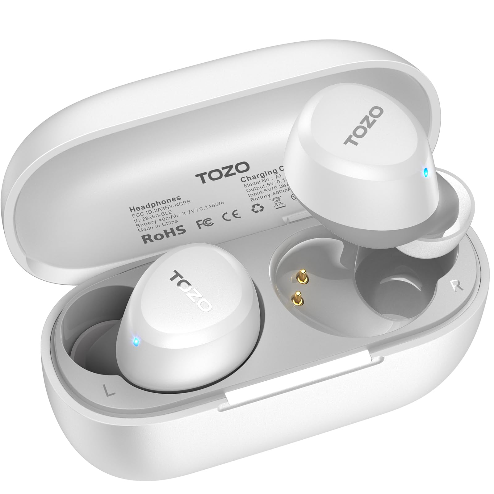TOZO A1 Wireless Earbuds Bluetooth 5.3 Light Weight in Ear IPX5 Waterproof Headphones 2 Mic for AI Calls, Immersive Premium Sound Bass Headset with Charging Case, 32 Presets EQ Customization via App