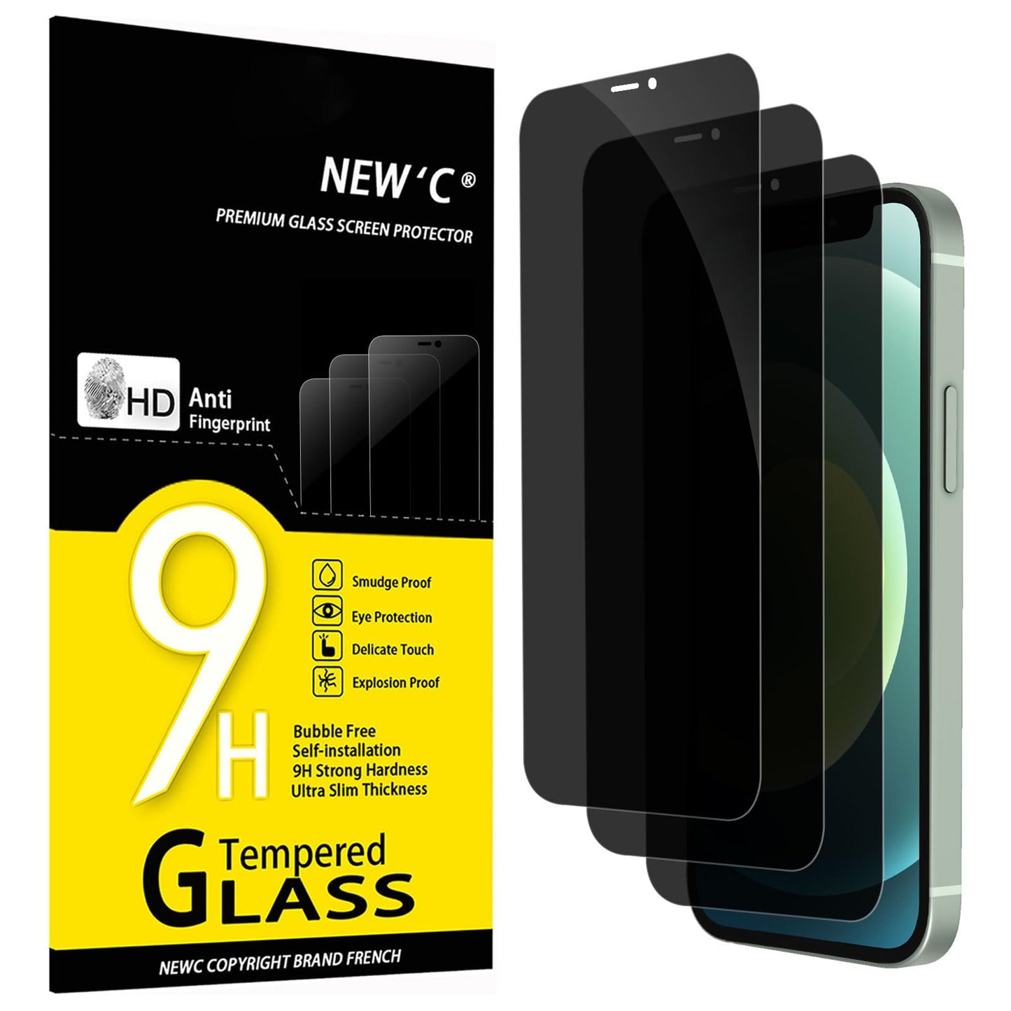 NEW'C 3 Pack Designed for iPhone 12,iPhone 12 Pro Screen Protector (6.1"), Enhanced Tempered Glass Protection, Case Friendly Bubble Free Ultra Resistant