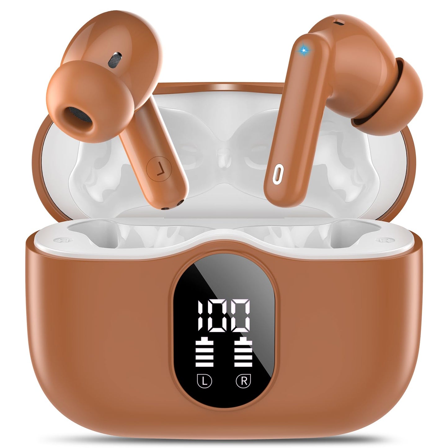 Wireless Earbuds, Bluetooth 5.4 Headphones Bass Stereo, Ear Buds with Noise Cancelling Mic, LED Display in Ear Earphones Clear Calls, IP7 Waterproof Bluetooth Earbuds for Phones/Sports/Laptop, Black