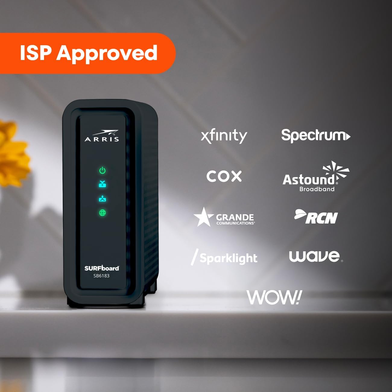 ARRIS (SB6183) -Cable Modem - Fast DOCSIS 3.0 16x4 Gigabit, [Check with your provider for compatibility], 1 Gbps Port, 400 Mbps Max Internet Speed, 2 Year Warranty