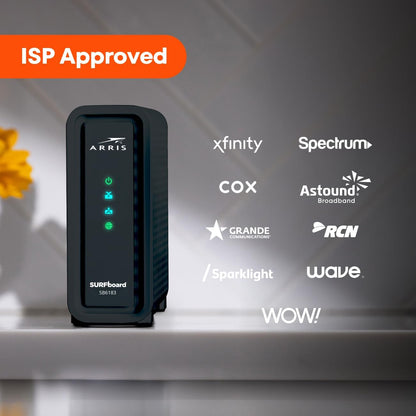 ARRIS (SB6183) -Cable Modem - Fast DOCSIS 3.0 16x4 Gigabit, [Check with your provider for compatibility], 1 Gbps Port, 400 Mbps Max Internet Speed, 2 Year Warranty