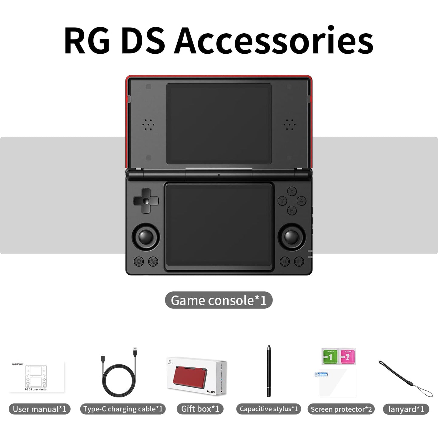 Aivuidbs RG DS Foldable Handheld Game Console RK3568 Anbernic RG DS Android 14 System two-Player Joystick Top and Bottom Dual Screen 4 inch OCA Full Touch Screen 4000mAh 3 + 32gb