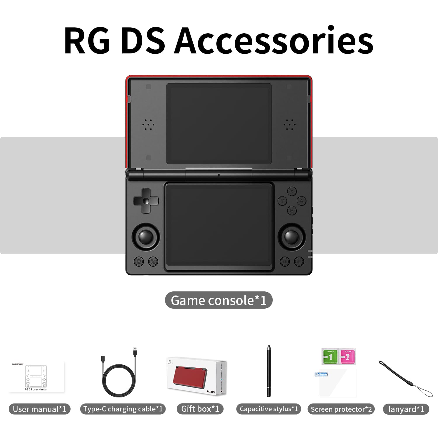 Aivuidbs RG DS Foldable Handheld Game Console RK3568 Anbernic RG DS Android 14 System two-Player Joystick Top and Bottom Dual Screen 4 inch OCA Full Touch Screen 4000mAh 3 + 32gb
