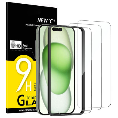 NEW'C 3 Pack Designed for iPhone 12,iPhone 12 Pro Screen Protector (6.1"), Enhanced Tempered Glass Protection, Case Friendly Bubble Free Ultra Resistant