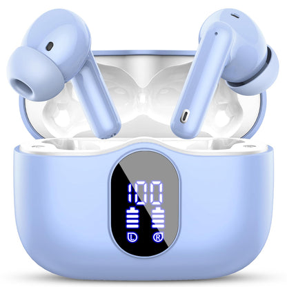 Wireless Earbuds, Bluetooth 5.4 Headphones Bass Stereo, Ear Buds with Noise Cancelling Mic, LED Display in Ear Earphones Clear Calls, IP7 Waterproof Bluetooth Earbuds for Phones/Sports/Laptop, Black