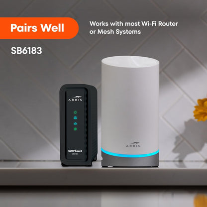 ARRIS (SB6183) -Cable Modem - Fast DOCSIS 3.0 16x4 Gigabit, [Check with your provider for compatibility], 1 Gbps Port, 400 Mbps Max Internet Speed, 2 Year Warranty