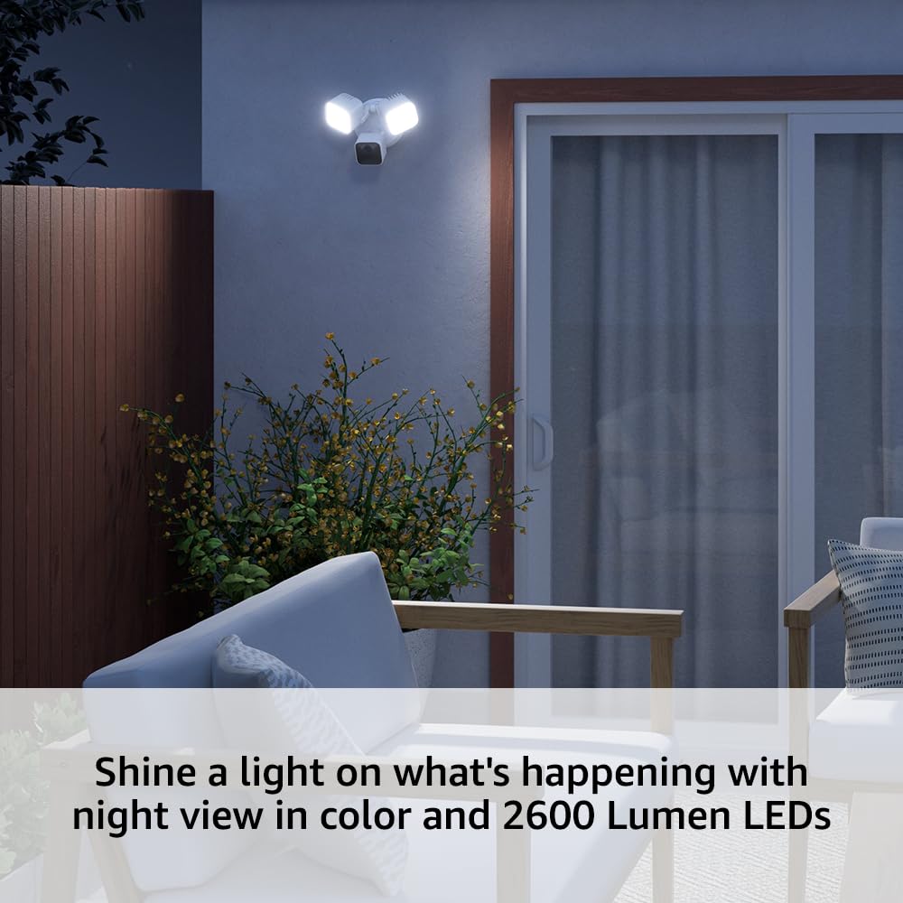 Blink Wired Floodlight Camera, Smart security camera, 2600 lumens, HD live view, enhanced motion detection, built-in siren, Works with Alexa, 1 camera (White)