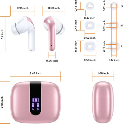 TAGRY Bluetooth Headphones True Wireless Earbuds 60H Playback LED Power Display Earphones with Wireless Charging Case IPX5 Waterproof in-Ear Ear buds with Mic for TV Smart Phone Laptop Computer Sports
