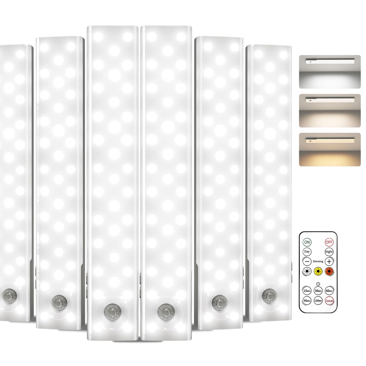 EZVALO 6-Pack Under Cabinet Lighting with Charging Station, 2000mAh Rechargeable Wireless Motion Sensor Lights, 3 Color Temps, Dimmable, Timer, Magnetic, with Remote Control for Kitchen, Closet, Stair