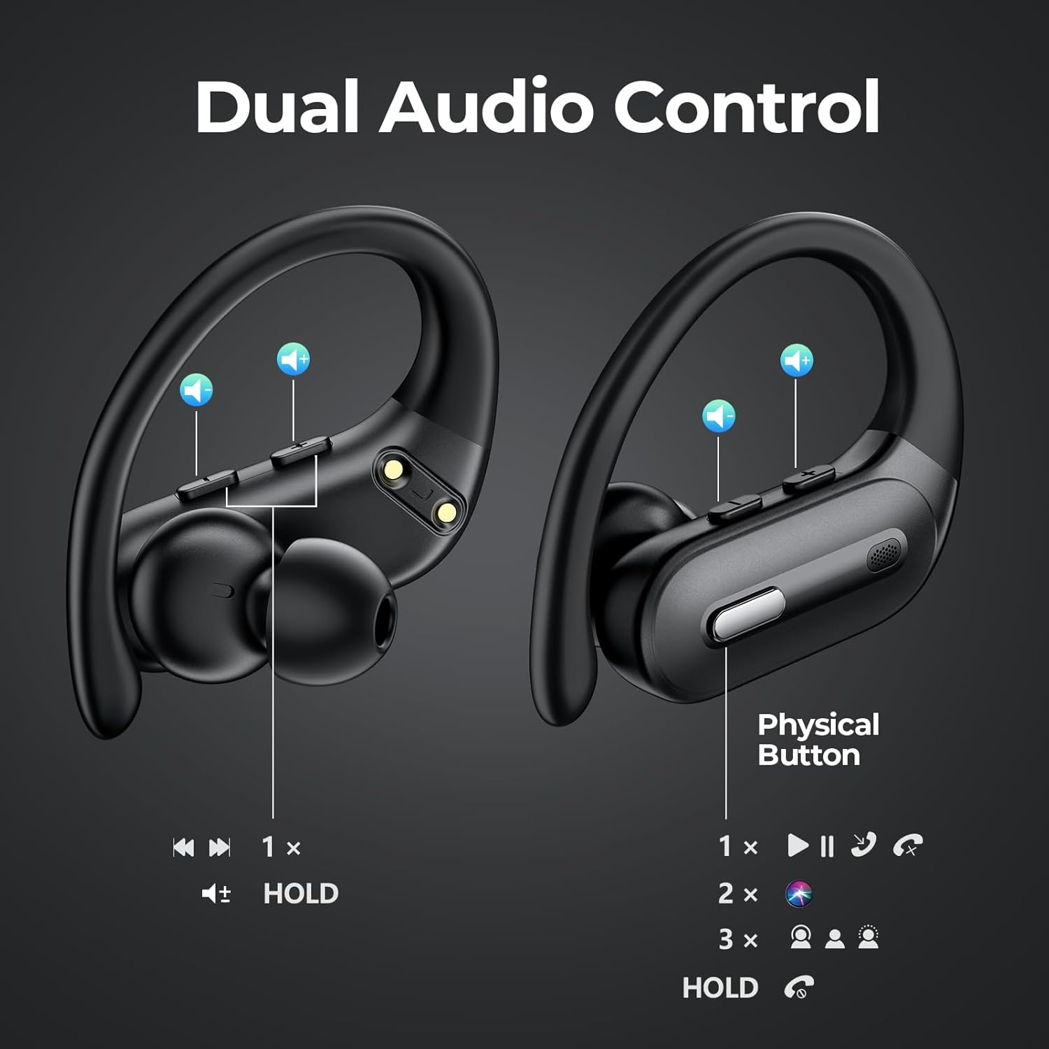 Active Noise Cancelling Bluetooth Headphones Wireless Earbuds 90 Hrs Playtime Ear Buds with Hi-Res Stereo Deep Bass Power Display Earphones with Earhooks Waterproof Transparency Headset Sports/Running