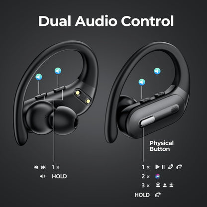 Active Noise Cancelling Bluetooth Headphones Wireless Earbuds 90 Hrs Playtime Ear Buds with Hi-Res Stereo Deep Bass Power Display Earphones with Earhooks Waterproof Transparency Headset Sports/Running