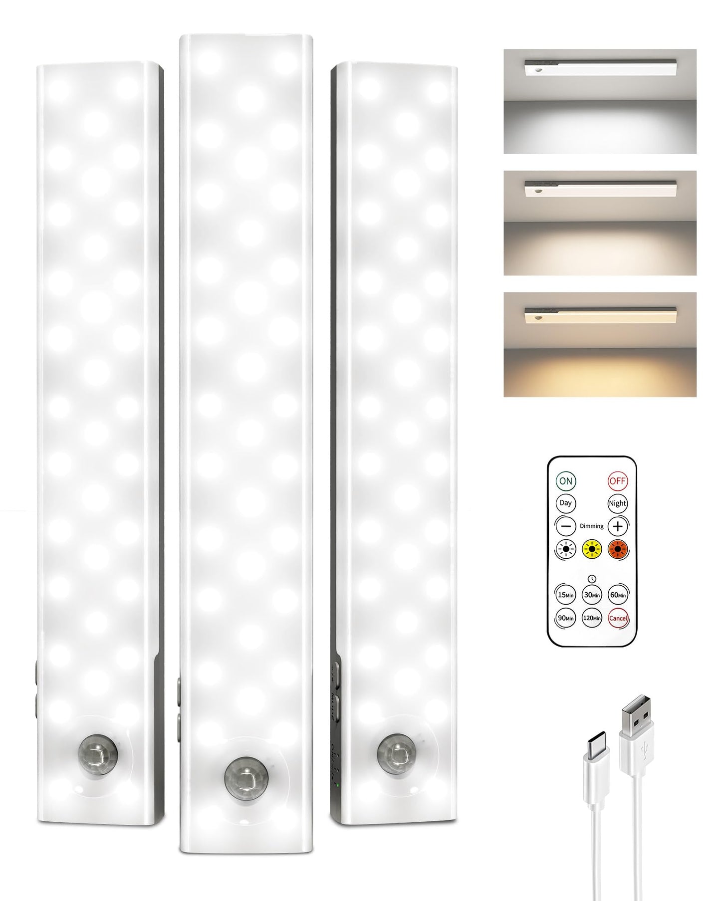 EZVALO 6-Pack Under Cabinet Lighting with Charging Station, 2000mAh Rechargeable Wireless Motion Sensor Lights, 3 Color Temps, Dimmable, Timer, Magnetic, with Remote Control for Kitchen, Closet, Stair