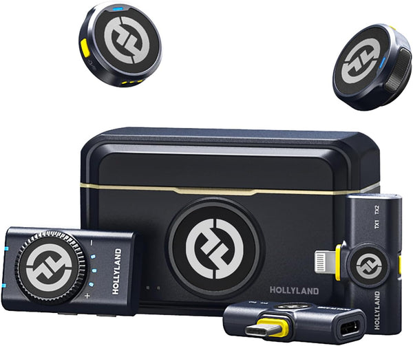 Hollyland Lark M2 Wireless Microphone for iPhone/Camera/Android/PC, 48kHz/24-bit High Fidelity Audio, 300m Range, Noise Cancelling, 40h Use, YouTube, Vlog, Streaming (2TX + 3RX + Charging Case)