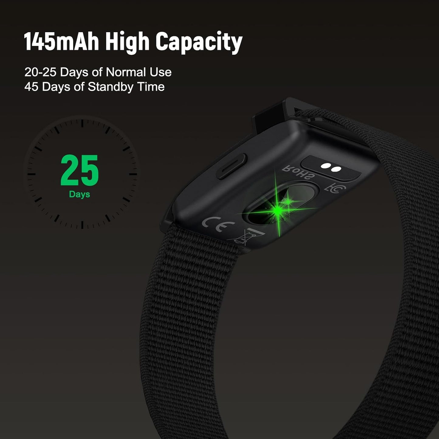 Fitness Trackers Smart Wristband with Hidden Screen(Wrist-Raise Screen Activation) Activity & Sleep Tracker with Heart Rate/HRV/Blood Oxygen, Vibration Alerts, Free APP Black (Universal Size)