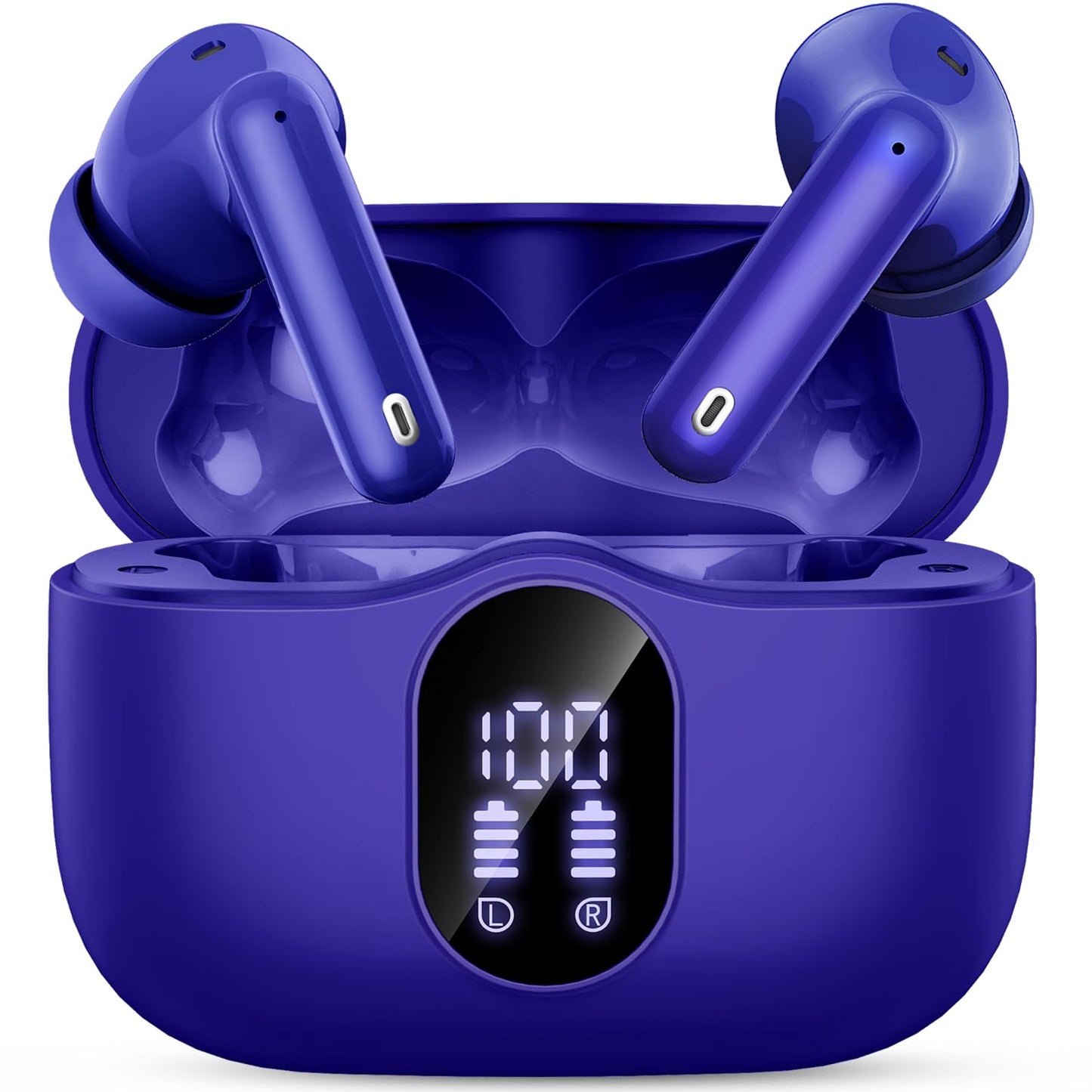 Wireless Earbuds, Bluetooth 5.4 Headphones Bass Stereo, Ear Buds with Noise Cancelling Mic, LED Display in Ear Earphones Clear Calls, IP7 Waterproof Bluetooth Earbuds for Phones/Sports/Laptop, Black
