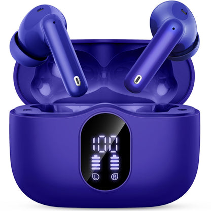 Wireless Earbuds, Bluetooth 5.4 Headphones Bass Stereo, Ear Buds with Noise Cancelling Mic, LED Display in Ear Earphones Clear Calls, IP7 Waterproof Bluetooth Earbuds for Phones/Sports/Laptop, Black