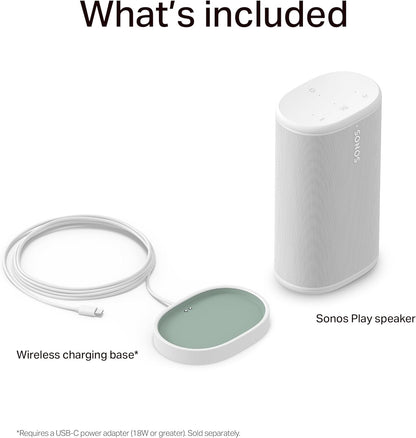 Sonos Play - Portable Bluetooth Speaker with WiFi, Alexa, 24-Hour Battery Life, Charging Base - White