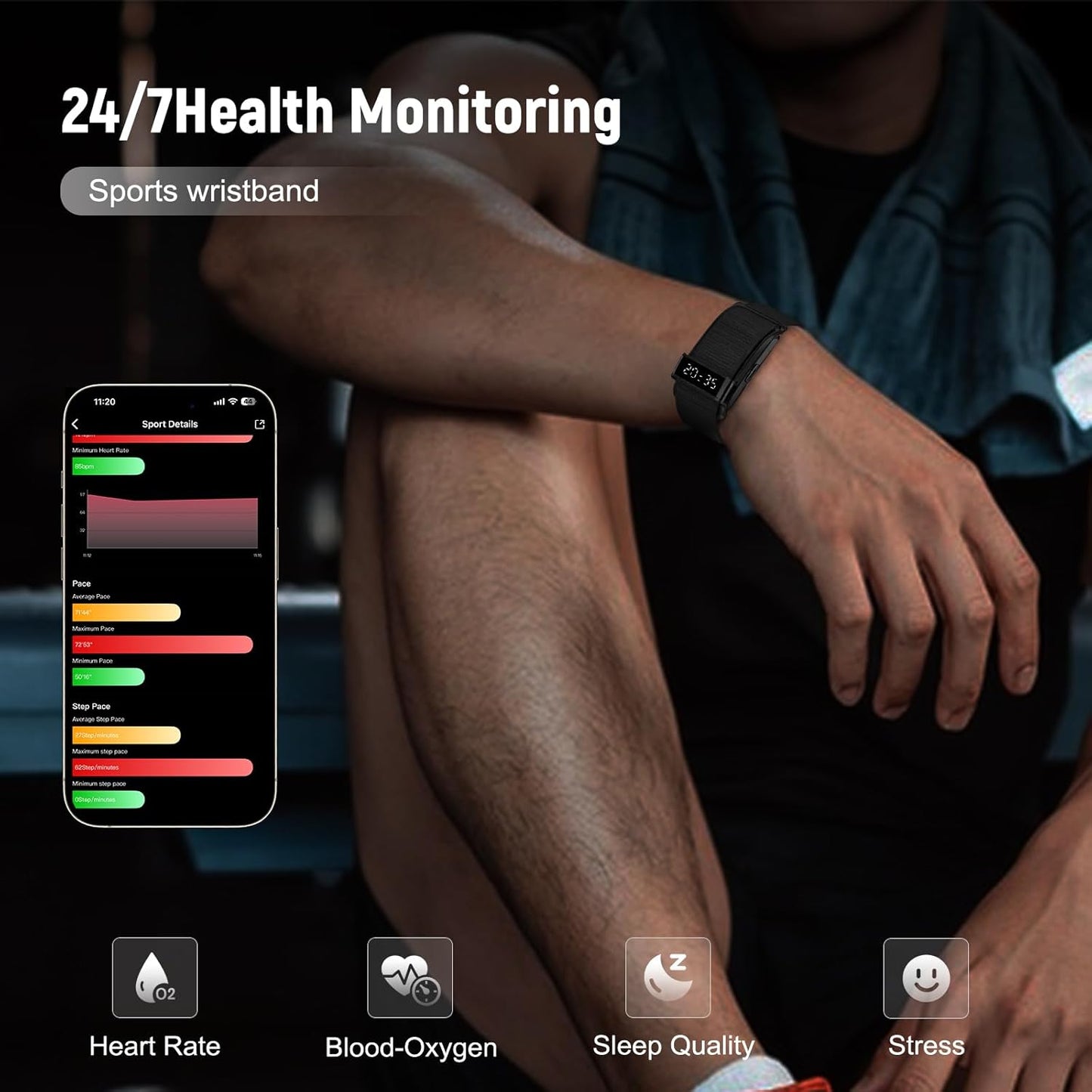 Fitness Trackers Smart Wristband with Hidden Screen(Wrist-Raise Screen Activation) Activity & Sleep Tracker with Heart Rate/HRV/Blood Oxygen, Vibration Alerts, Free APP Black (Universal Size)
