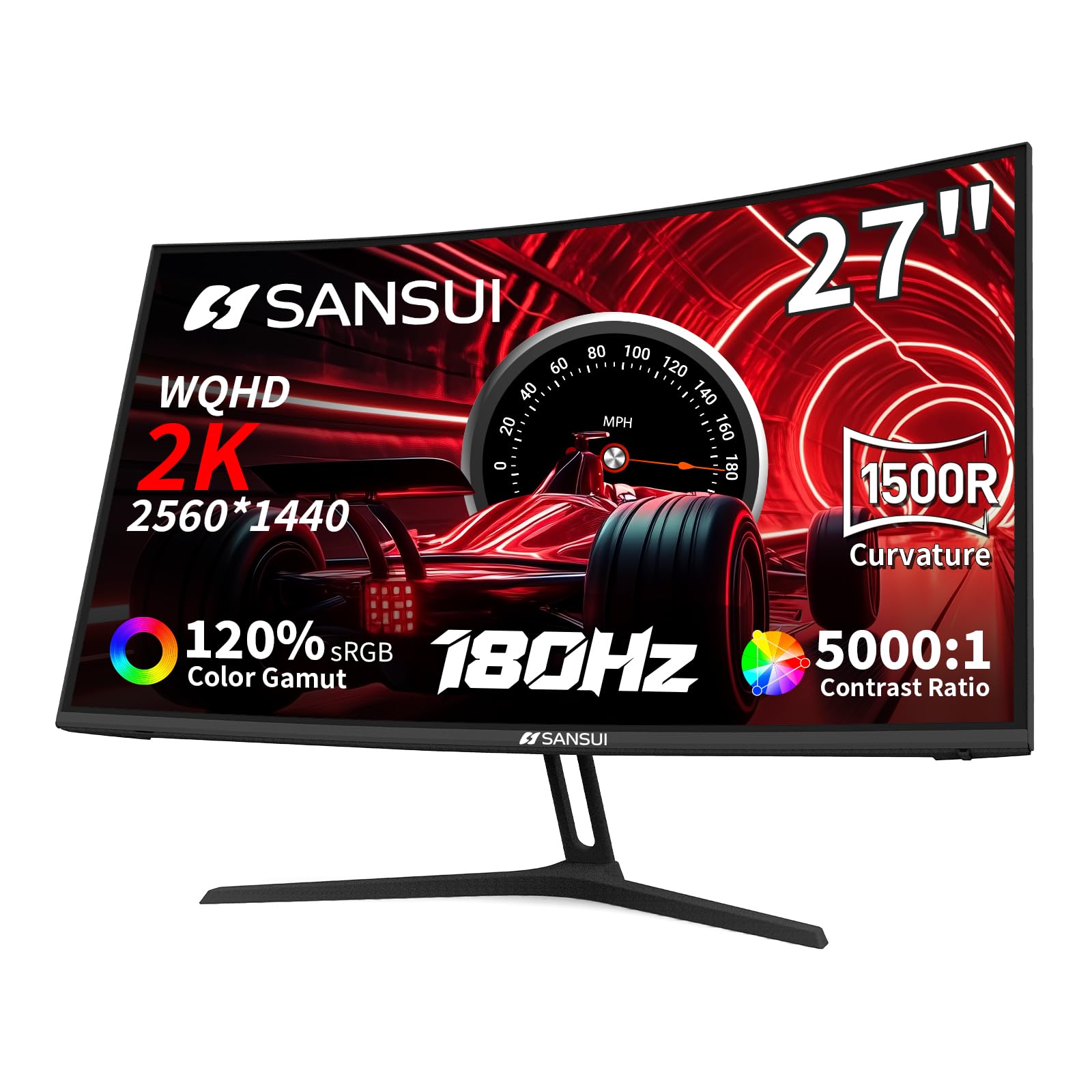 SANSUI 27 Inch Curved 240Hz Gaming Monitor FHD 1080P, 1500R Curve Computer Monitor, 130% sRGB, 4000:1 Contrast, HDR, FreeSync, MPRT 1Ms, Low Blue Light, HDMI DP Ports, Metal Stand, DP Cable Incl.