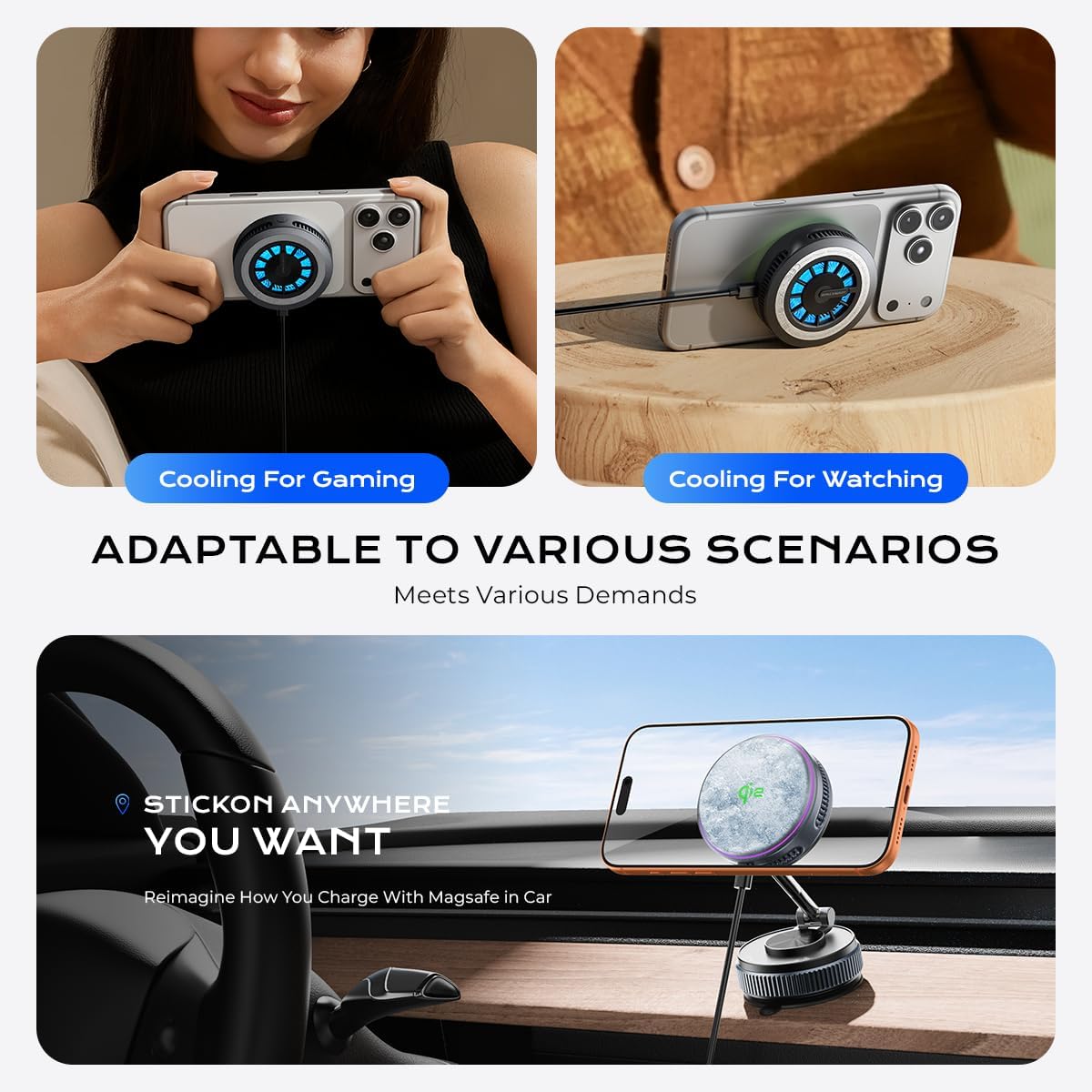 Qi2.2 Wireless Charger【25W Fast Charging+Cooling Fan】 Magnetic Charger Pad with 2 Modes,LED Light Phone Holder Fast Charging Compatible with iphone17/16/15/14/13/12 Series