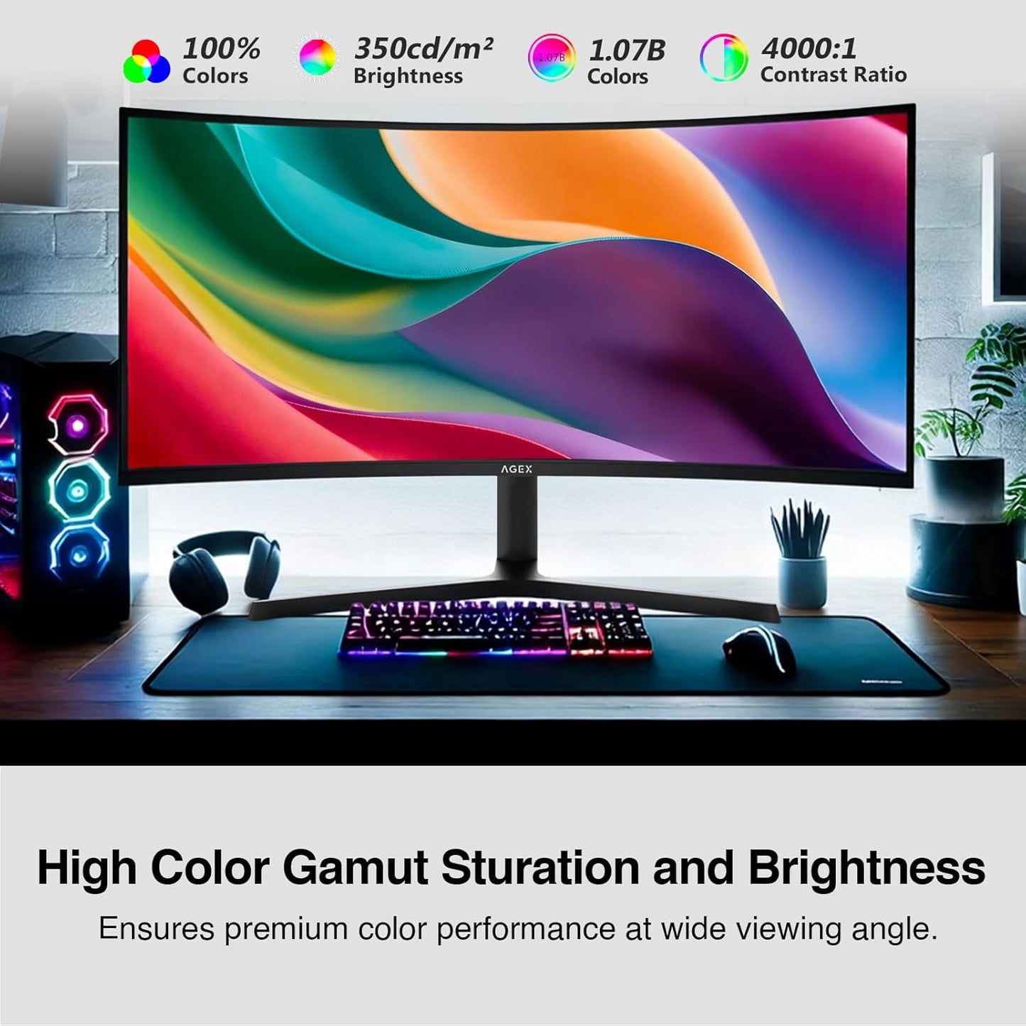 Z-Edge 34" Curved Gaming Monitor, WQHD 1440P 240Hz 165Hz Computer Monitor, MPRT 1ms, 21:9 Aspect Ratio, 1500R，16.7M Colors, 4000:1 Contrast, AG34P Edgeless, Height Adjustable 2X DP and 2X HDMI
