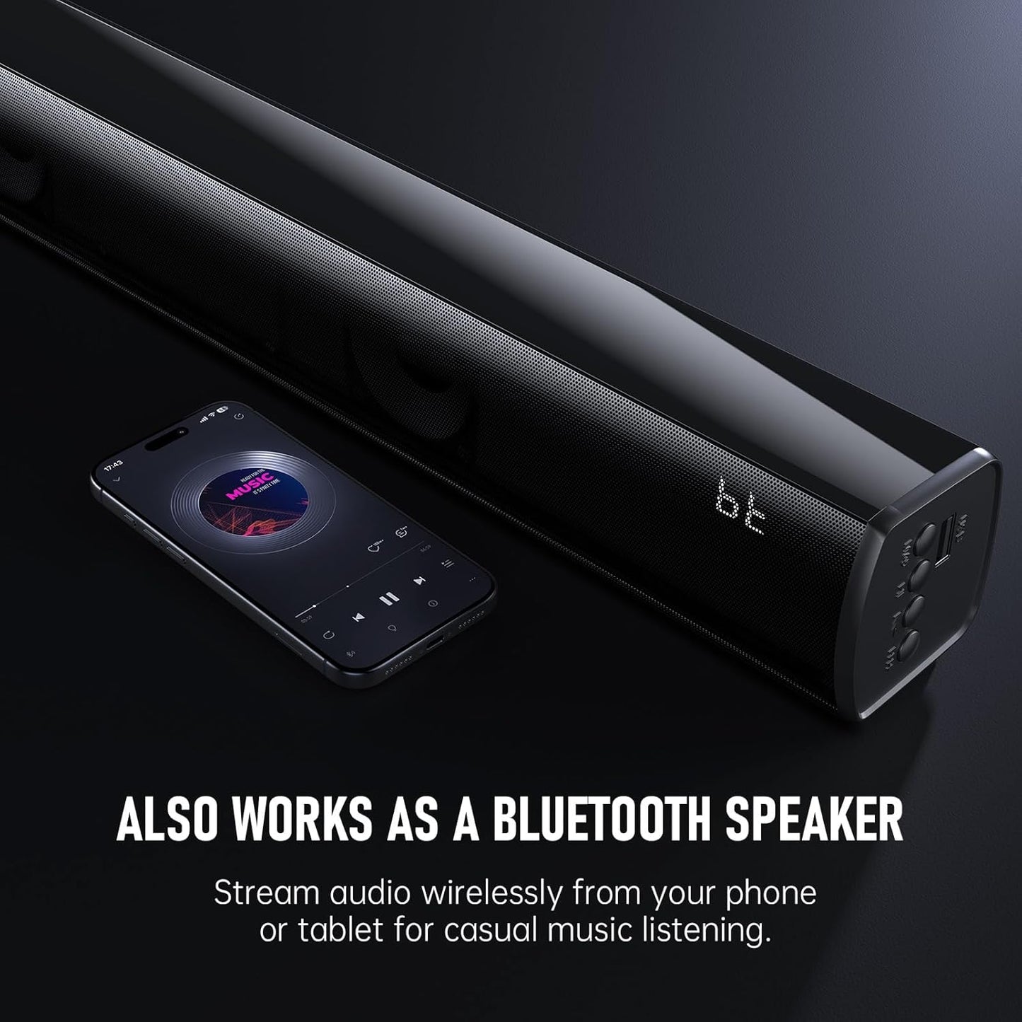 Bluetooth Wireless Surround Sound Bar, Sound Bar Wireless Surround Speakers, HDMI Sounds Bars Smart TV HDMI(ARC) OPT AUX USB 2.0ch 3 Modes Home Theater Sounds System TV/PC/Gaming/Projector, Black