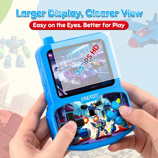 Handheld Game Console for Kids, Preloaded 220 Retro Games, 3.5'' HD IPS Screen Brightness Adjustable, Rechargeable, One-Touch Mute, Best Birthday Gift Toys for Boys Girls 4 5 6 7 8-Blue-Robot-Themed