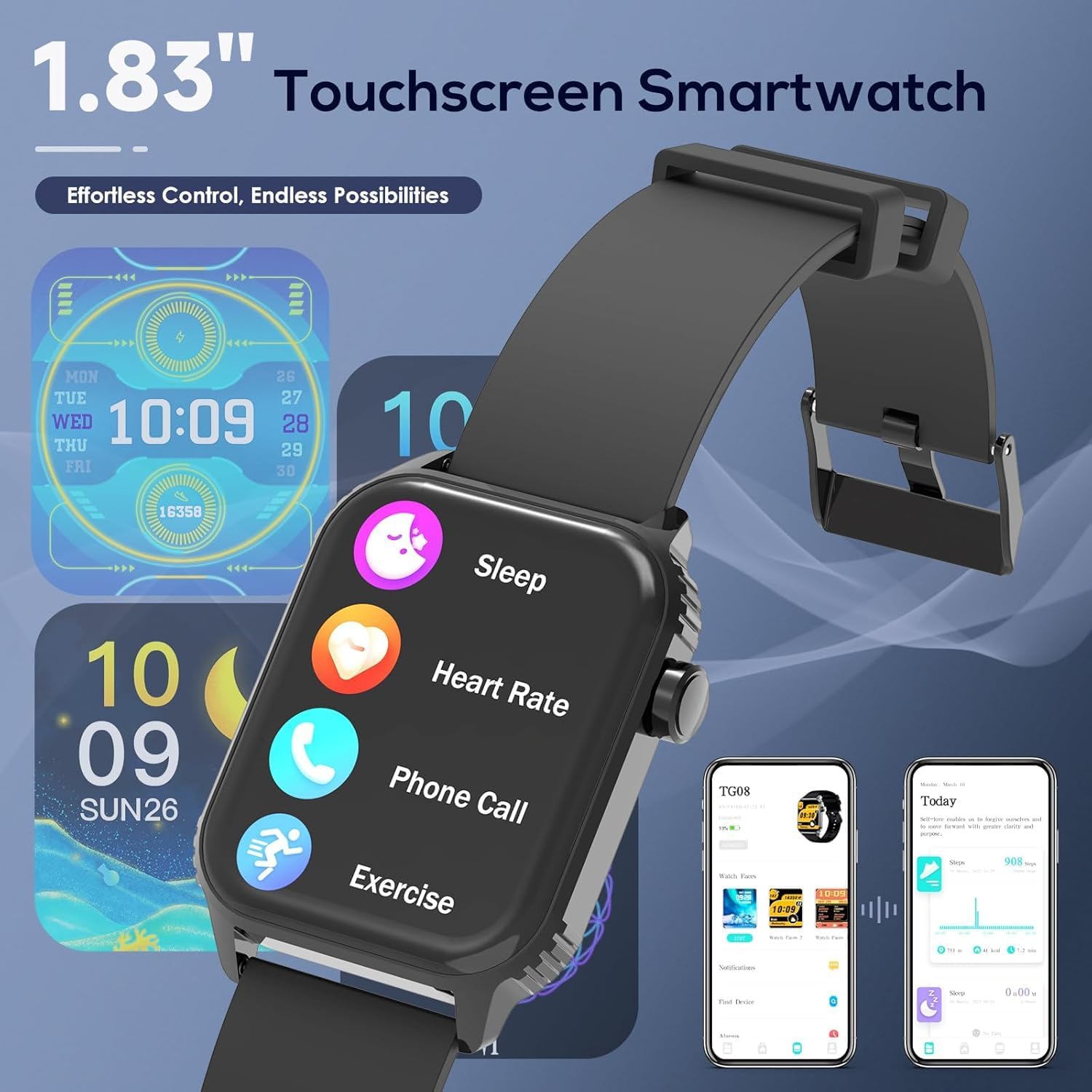 TRAUSI Smart Watch for Men, 120 Sports Modes Smartwatch with 1.83" HD, Alexa Built-in, Heart Rate/Sleep Monitor, IP67 Waterproof, Bluetooth Call & Music Control Fitness Watch for iPhone/Android Black