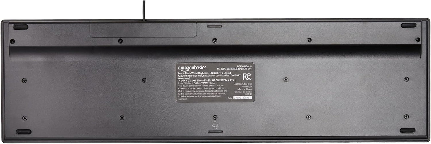 Amazon Basics Wired QWERTY Keyboard, Works with Windows, Plug and Play, Easy to Use with Media Control, Full-Sized, Black