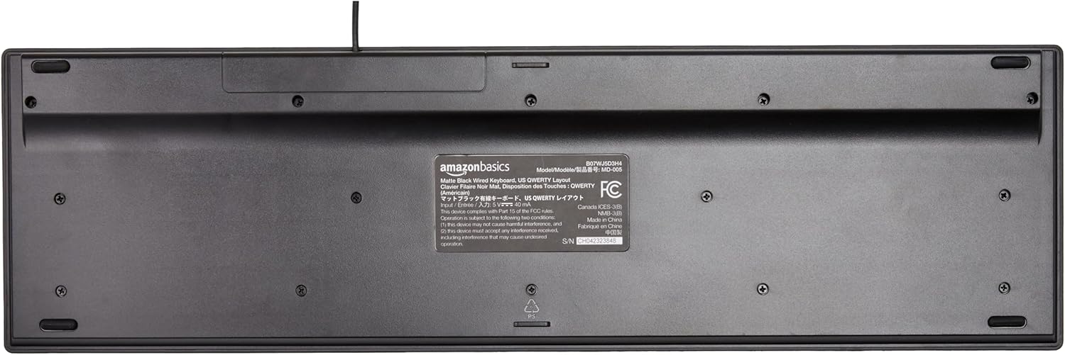 Amazon Basics Wired QWERTY Keyboard, Works with Windows, Plug and Play, Easy to Use with Media Control, Full-Sized, Black
