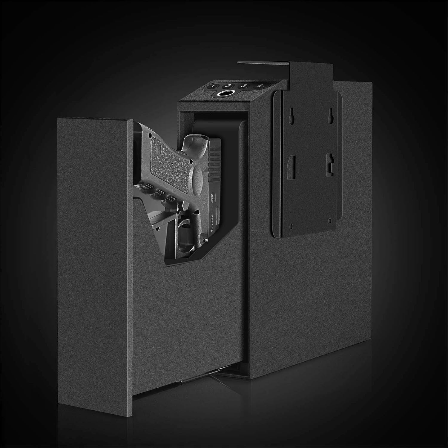 Biometric Slider Handgun Gun Safe for Nightstand, Desk, Bed Side,Truck - Auto Sliding Door Hand Gun Safe for Pistol -with Fingerprint, PIN Code, KEY Access