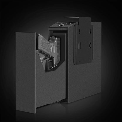 Biometric Slider Handgun Gun Safe for Nightstand, Desk, Bed Side,Truck - Auto Sliding Door Hand Gun Safe for Pistol -with Fingerprint, PIN Code, KEY Access