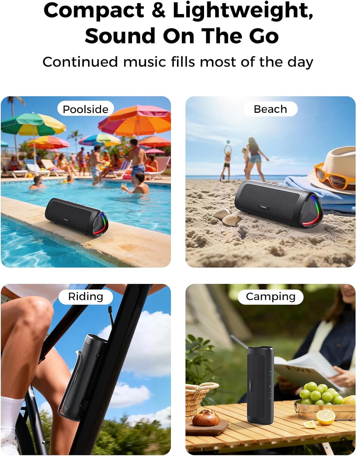 BolaButty Bluetooth Speaker Portable Wireless, IPX5 Waterproof, Up to 20H Playtime, TWS Pairing, BT5.3, for Home/Party/Outdoor/Camping/Beach Essentials, Birthday Gift (Black)