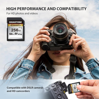 【5-Years Data Recovery】 GIGASTONE 256GB SD Card, 4K Camera Pro, A1 V30 SDXC Memory Card 4K UHD Video Compatible with Canon Digital Camera, with 1 Mini Case