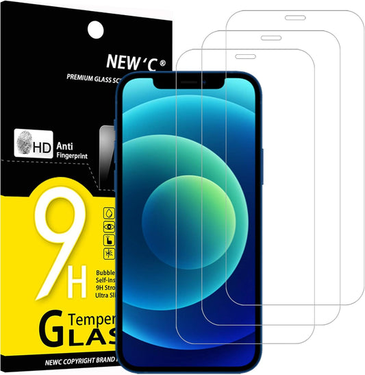 NEW'C 3 Pack Designed for iPhone 12,iPhone 12 Pro Screen Protector (6.1"), Enhanced Tempered Glass Protection, Case Friendly Bubble Free Ultra Resistant