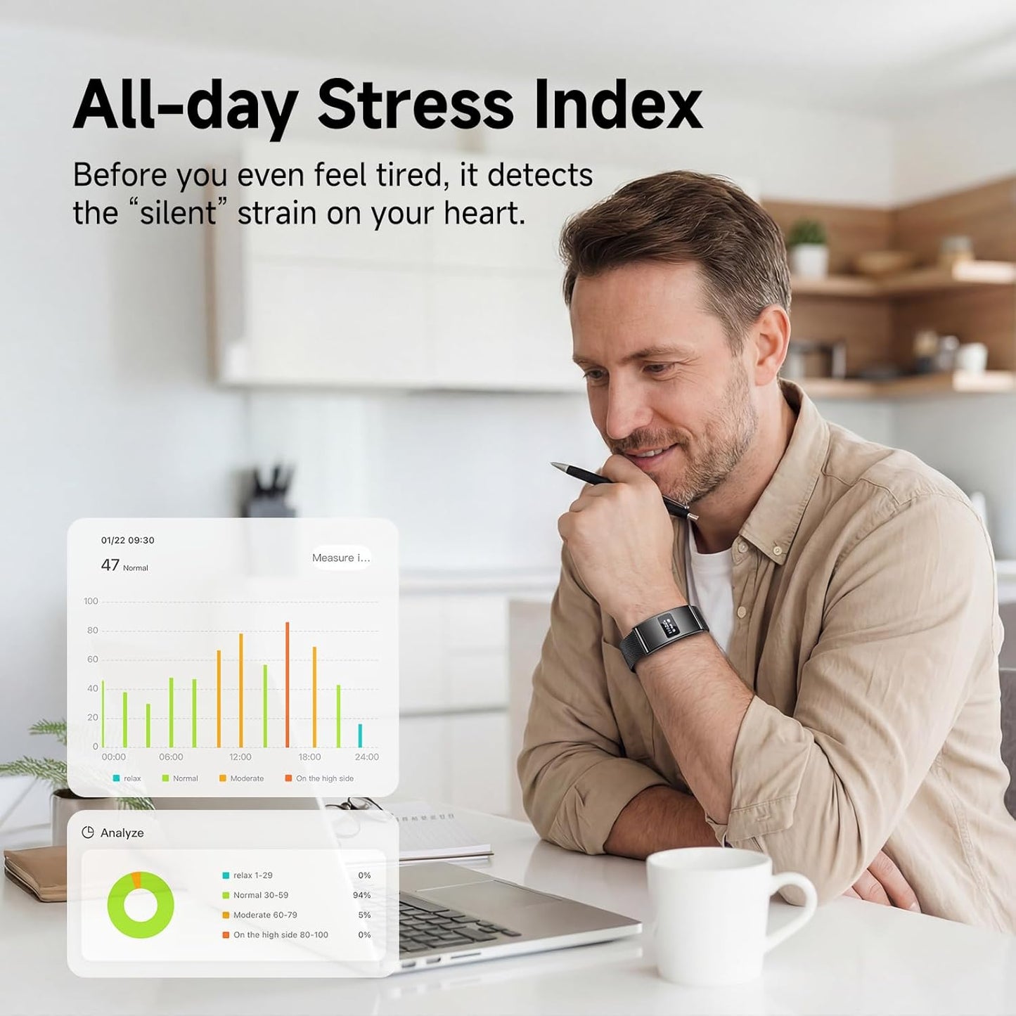Smart Bracelet, Subscription-Free 24/7 Health Tracking, Heart Rate, SpO2, HRV & Sleep Tracker with IPX8 Waterproof, Wearable Activity & Fitness Tracker, 7-Day Battery, 2 Bands