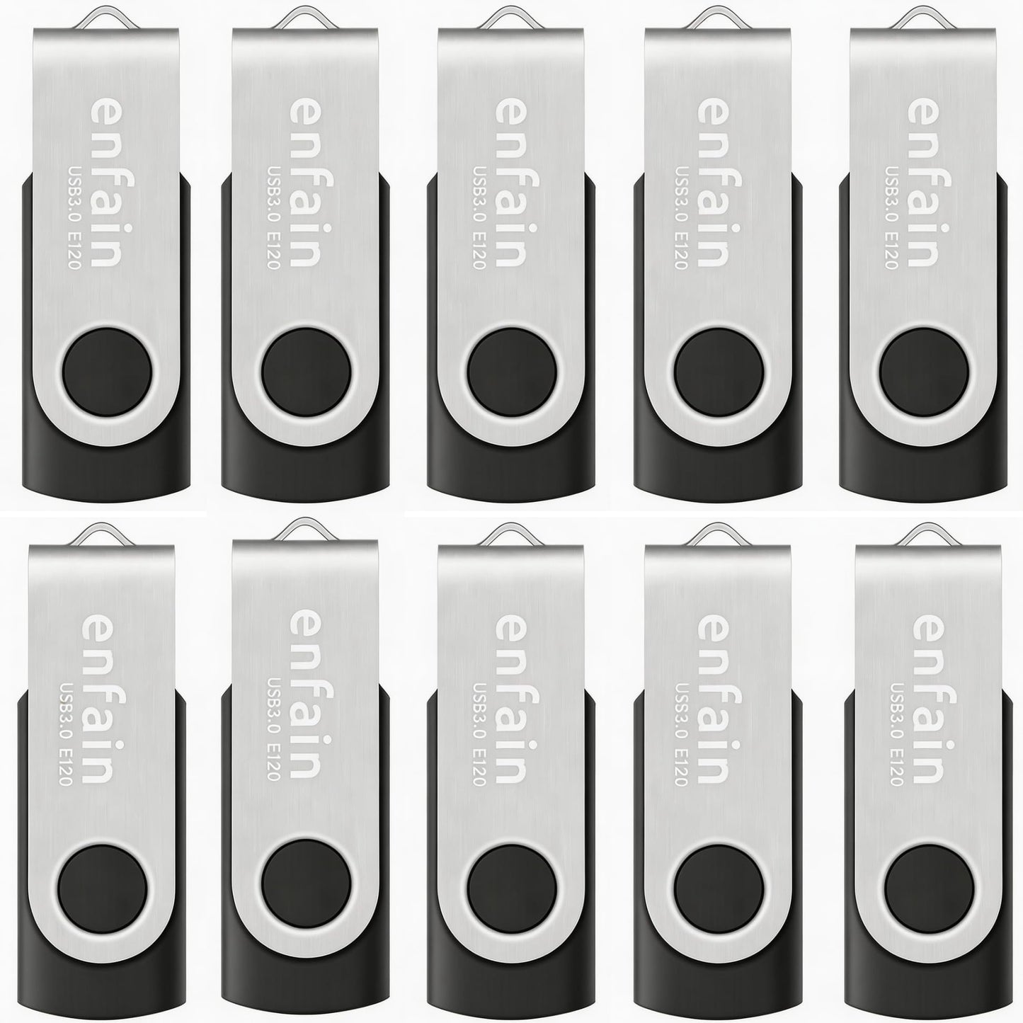 Enfain 16GB USB 2.0 Flash Drive 10 Pack | Swivel Thumb Drives with 31 Labels | Gift-Ready Packaging for Corporate Events, Office & Team Distributions (Black)