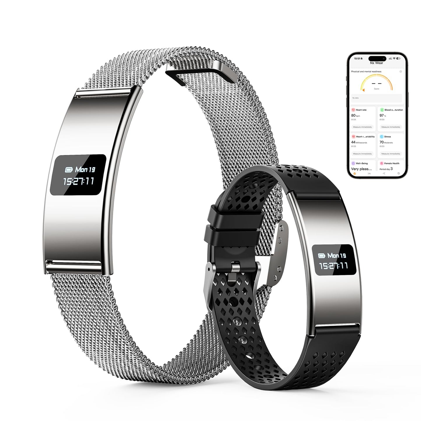 Smart Bracelet, Subscription-Free 24/7 Health Tracking, Heart Rate, SpO2, HRV & Sleep Tracker with IPX8 Waterproof, Wearable Activity & Fitness Tracker, 7-Day Battery, 2 Bands