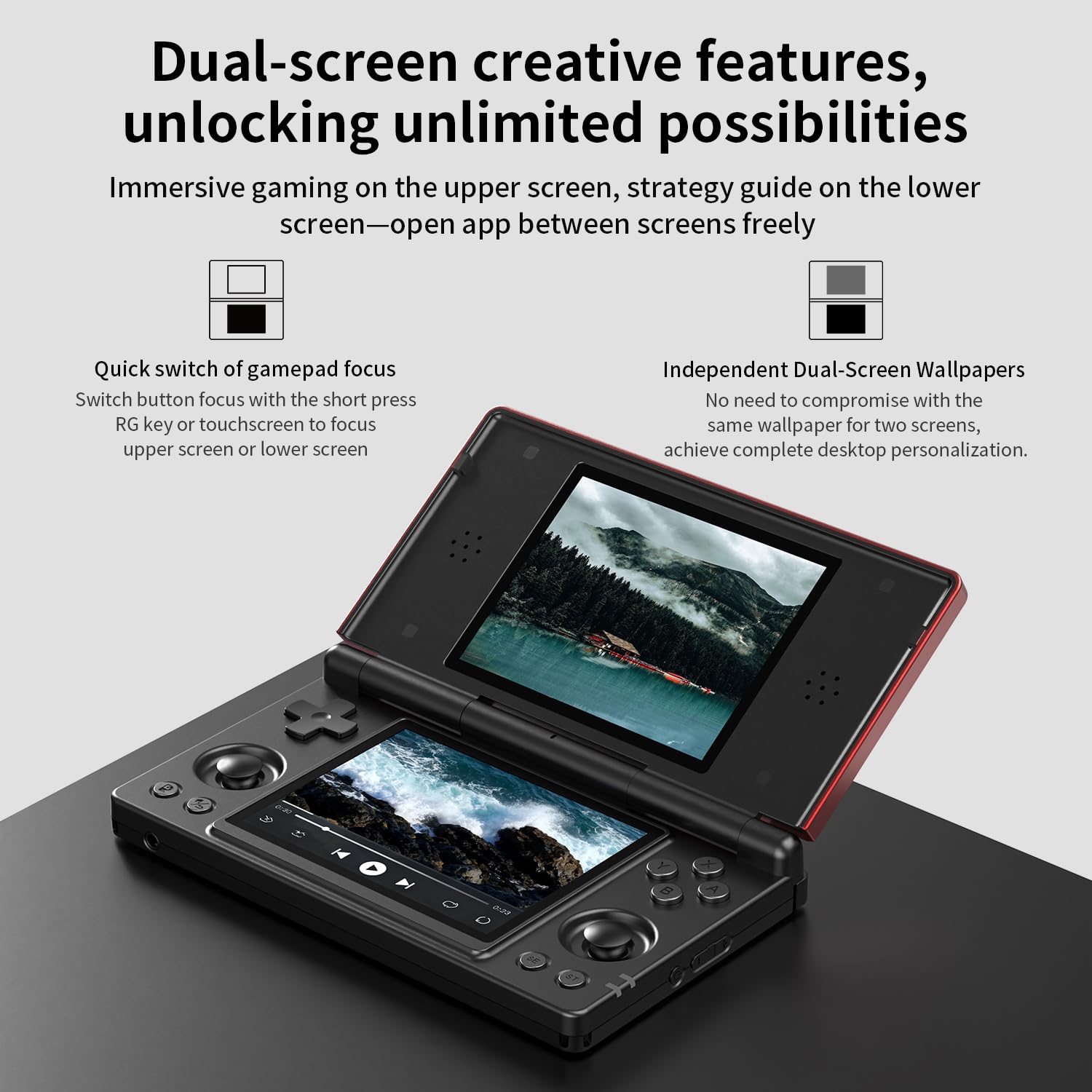 Aivuidbs RG DS Foldable Handheld Game Console RK3568 Anbernic RG DS Android 14 System two-Player Joystick Top and Bottom Dual Screen 4 inch OCA Full Touch Screen 4000mAh 3 + 32gb
