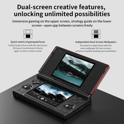Aivuidbs RG DS Foldable Handheld Game Console RK3568 Anbernic RG DS Android 14 System two-Player Joystick Top and Bottom Dual Screen 4 inch OCA Full Touch Screen 4000mAh 3 + 32gb