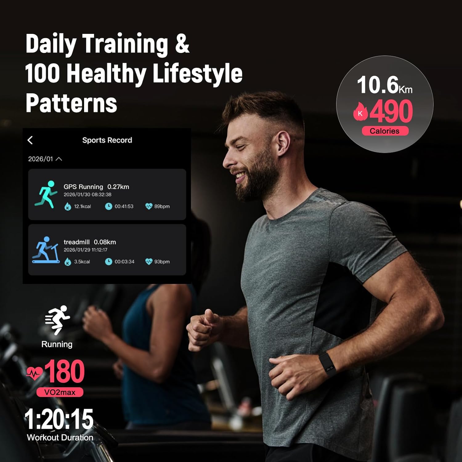 Fitness Trackers Smart Wristband with Hidden Screen(Wrist-Raise Screen Activation) Activity & Sleep Tracker with Heart Rate/HRV/Blood Oxygen, Vibration Alerts, Free APP Black (Universal Size)