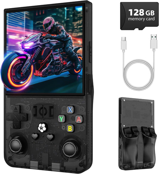 R36MAX Retro Handheld Game Console, 4.0 Inch IPS Screen Retro Gaming Console,Linux System, 4000mAh Battery Portable Pocket Mini Arcade, Built-in 128G,Retro Black