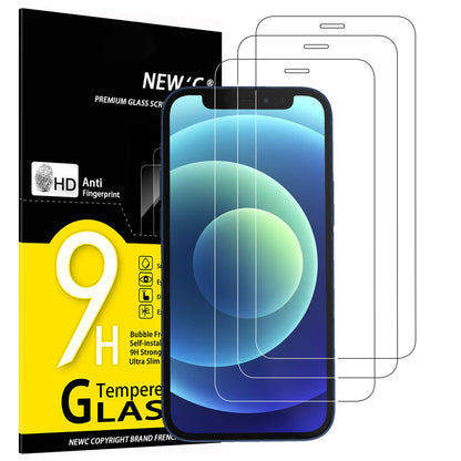 NEW'C 3 Pack Designed for iPhone 12,iPhone 12 Pro Screen Protector (6.1"), Enhanced Tempered Glass Protection, Case Friendly Bubble Free Ultra Resistant