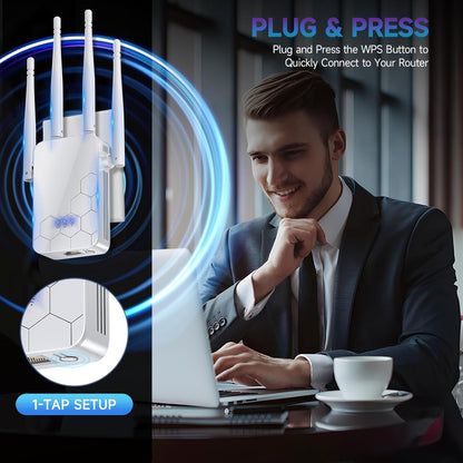 2026 WiFi Extender Internet Booster, 10000 Sq.ft Long Range Repeater Wireless Routers Amplifier, Mesh Wi-Fi 80% Faster | Broader Than Ever, Support More Network Devices at Home, 1-Tap Setup